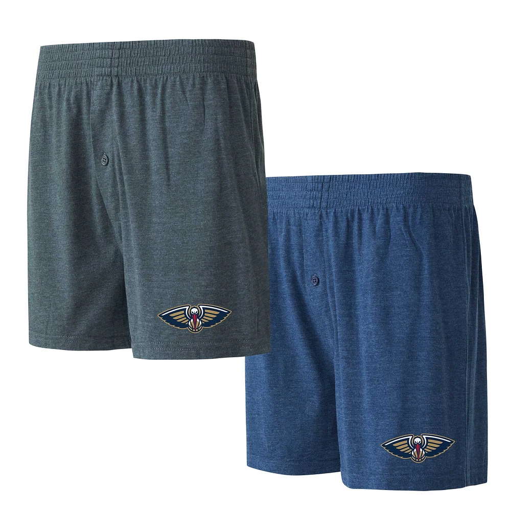 Lot de deux boxers Concepts Sport en tricot jersey pour hommes, bleu marine/charbon, New Orleans Pelicans