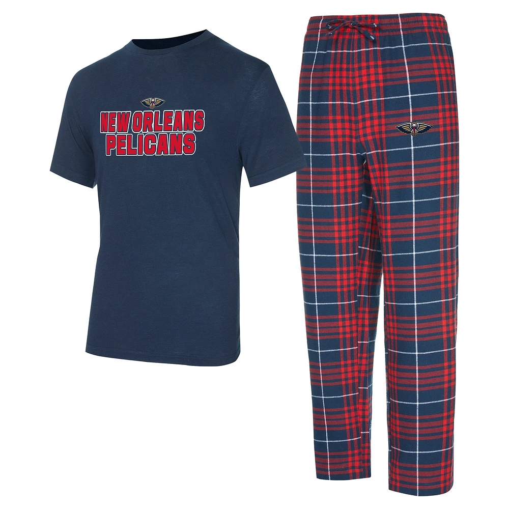 Ensemble de nuit pour homme avec t-shirt et pantalon en flanelle New Orleans Pelicans Vector bleu marine/rouge Concepts Sport