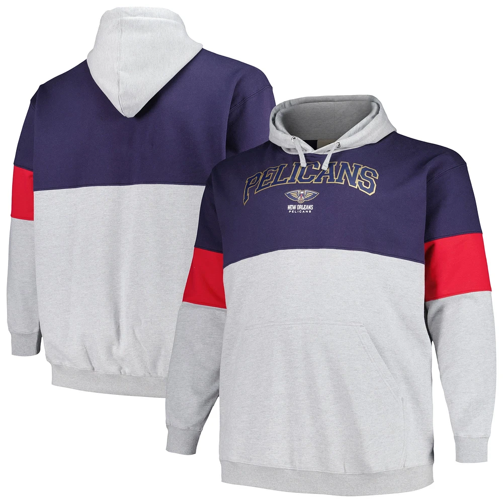 Sweat à capuche Fanatics pour hommes bleu marine/rouge New Orleans Pelicans Big & Tall