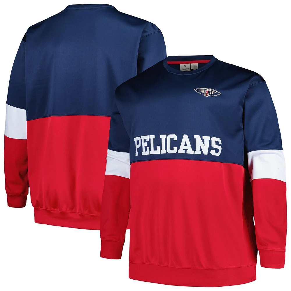 Men's Fanatics Navy/Red New Orleans Pelicans Big & Tall Split Pullover Sweatshirt