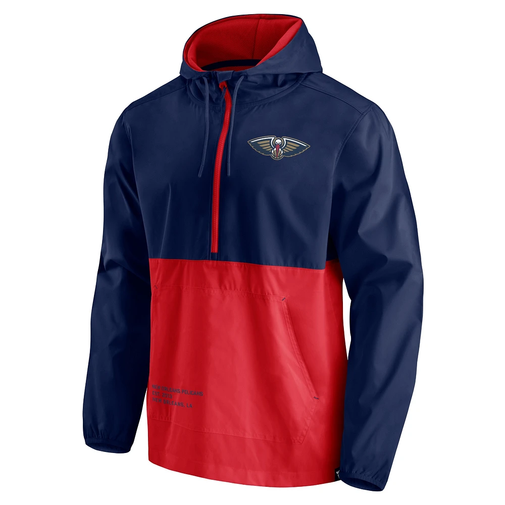 Men's Fanatics Navy/Red New Orleans Pelicans Block Party Thrill Seeker - Half-Zip Hoodie Jacket