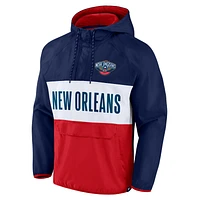 Sweat à capuche raglan quart de zip Anorak fanatiques pour hommes, chef d'équipe des Pelicans la Nouvelle-Orléans, bleu marine/rouge