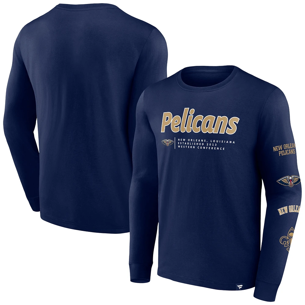 Men's Fanatics Navy New Orleans Pelicans Baseline Long Sleeve T-Shirt