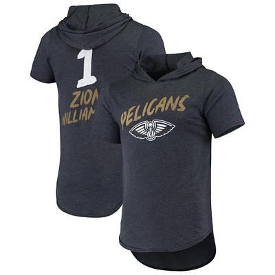 T-shirt à capuche tri-mélange Fanatics Zion Williamson Heathered Navy New Orleans Pelicans pour hommes