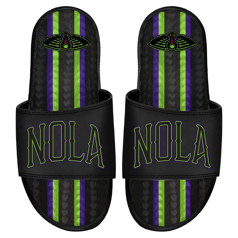 Sandales à glissière en gel ISlide noires New Orleans Pelicans 2023/24 City Edition pour hommes