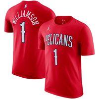 Men's Jordan Brand Red New Orleans Pelicans 2020/21 Zion Williamson Statement Name & Number T-Shirt