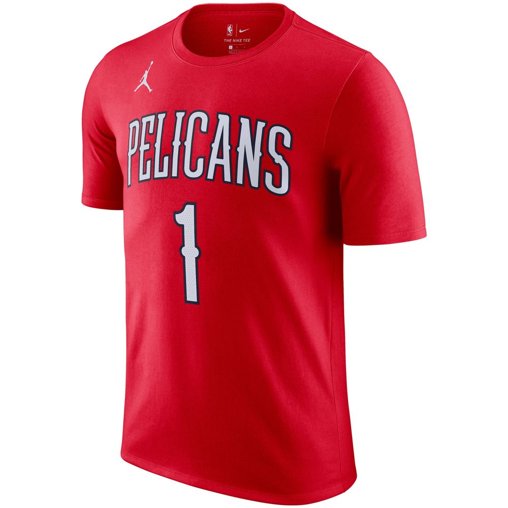 Men's Jordan Brand Red New Orleans Pelicans 2020/21 Zion Williamson Statement Name & Number T-Shirt