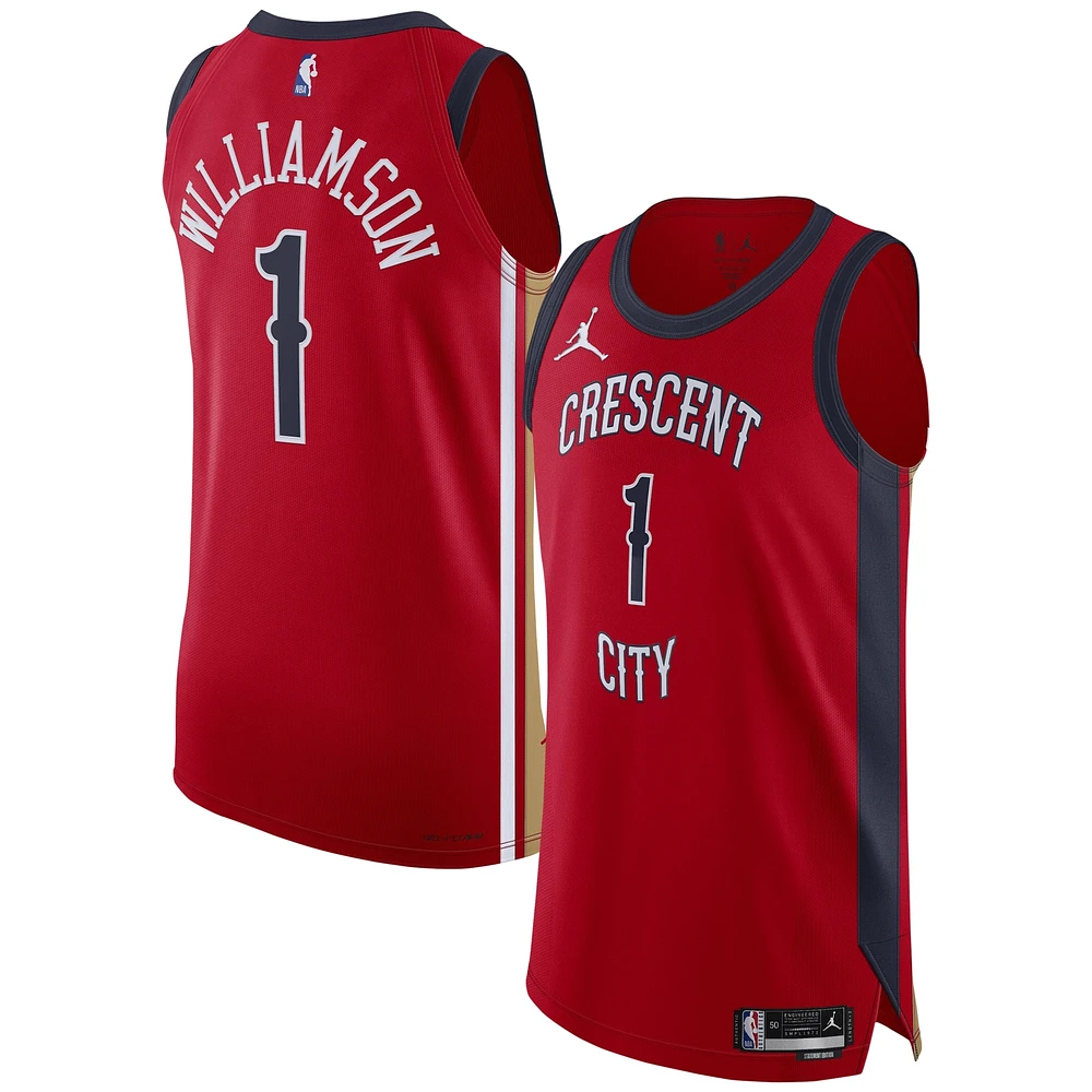 Maillot authentique Jordan Brand Zion Williamson rouge des Pélicans de la Nouvelle-Orléans pour hommes - Édition Association