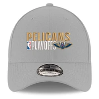 Casquette réglable 9FORTY New Era New Orleans Pelicans 2024 NBA Playoffs pour homme, grise