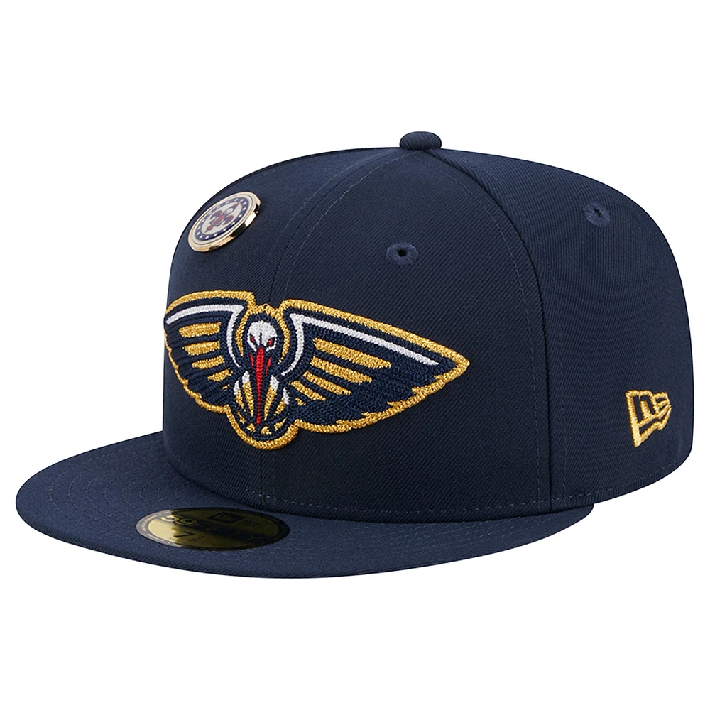 Men's New Era Navy Orleans Pelicans Chainstitch Logo Pin 59FIFTY Fitted Hat