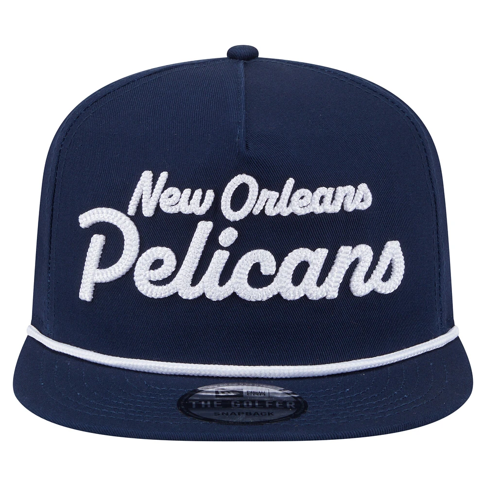 Men's New Era Navy New Orleans Pelicans Team Text Golfer Snapback Hat