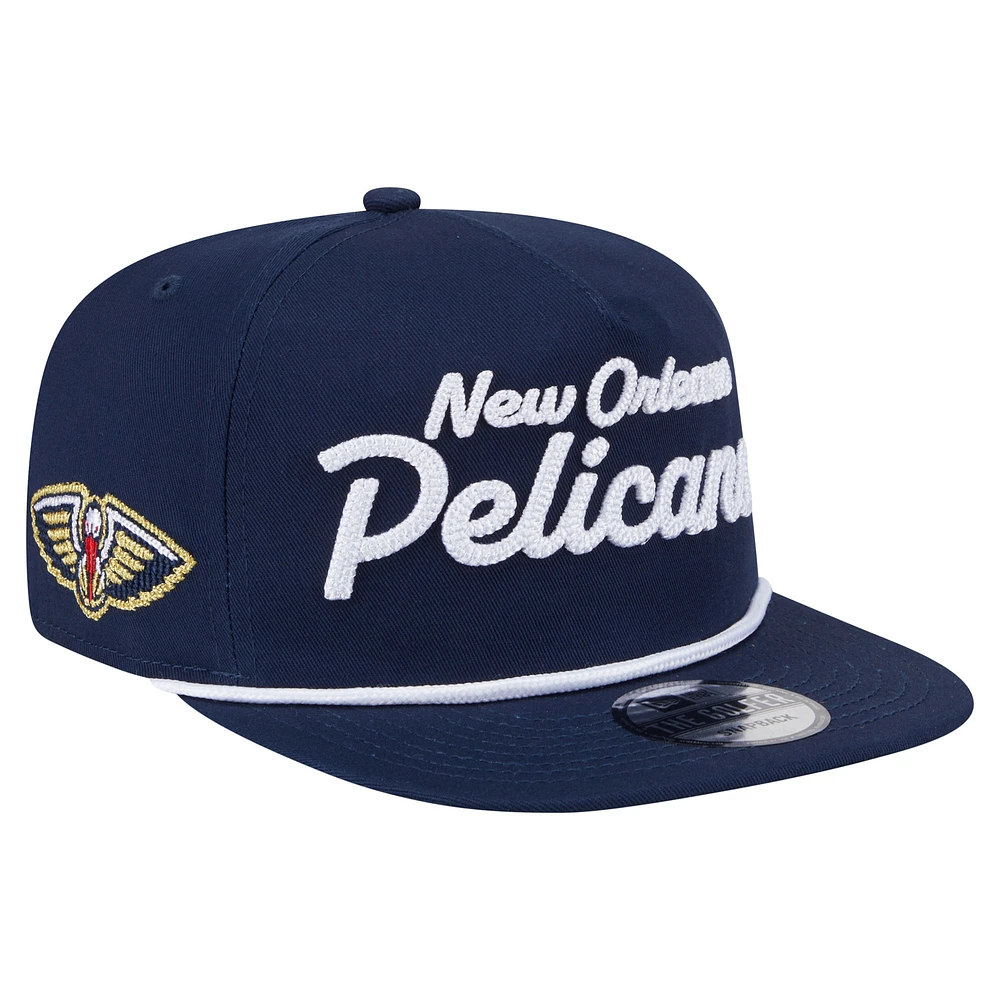 Men's New Era Navy New Orleans Pelicans Team Text Golfer Snapback Hat