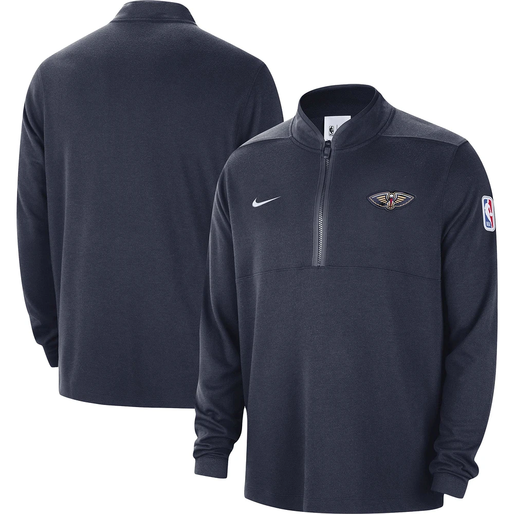 Veste à demi-zip Nike bleu marine New Orleans Pelicans Authentic Performance pour homme