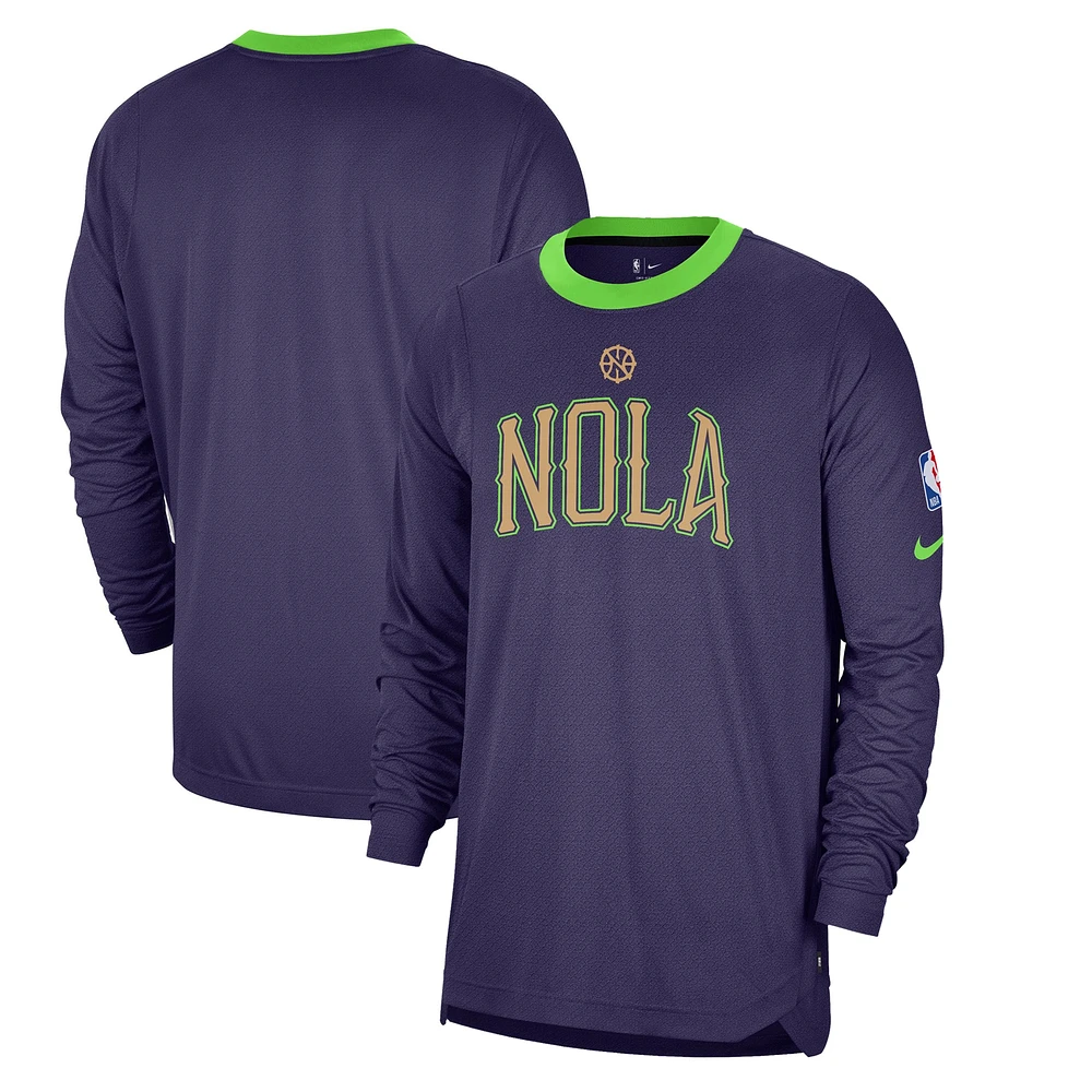 T-shirt de tir à manches longues Nike violet New Orleans Pelicans 2024/25 City Edition Authentic Pregame Performance pour homme