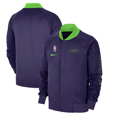 Veste Nike violette New Orleans Pelicans 2024/25 City Edition Authentic Showtime Performance entièrement zippée pour homme