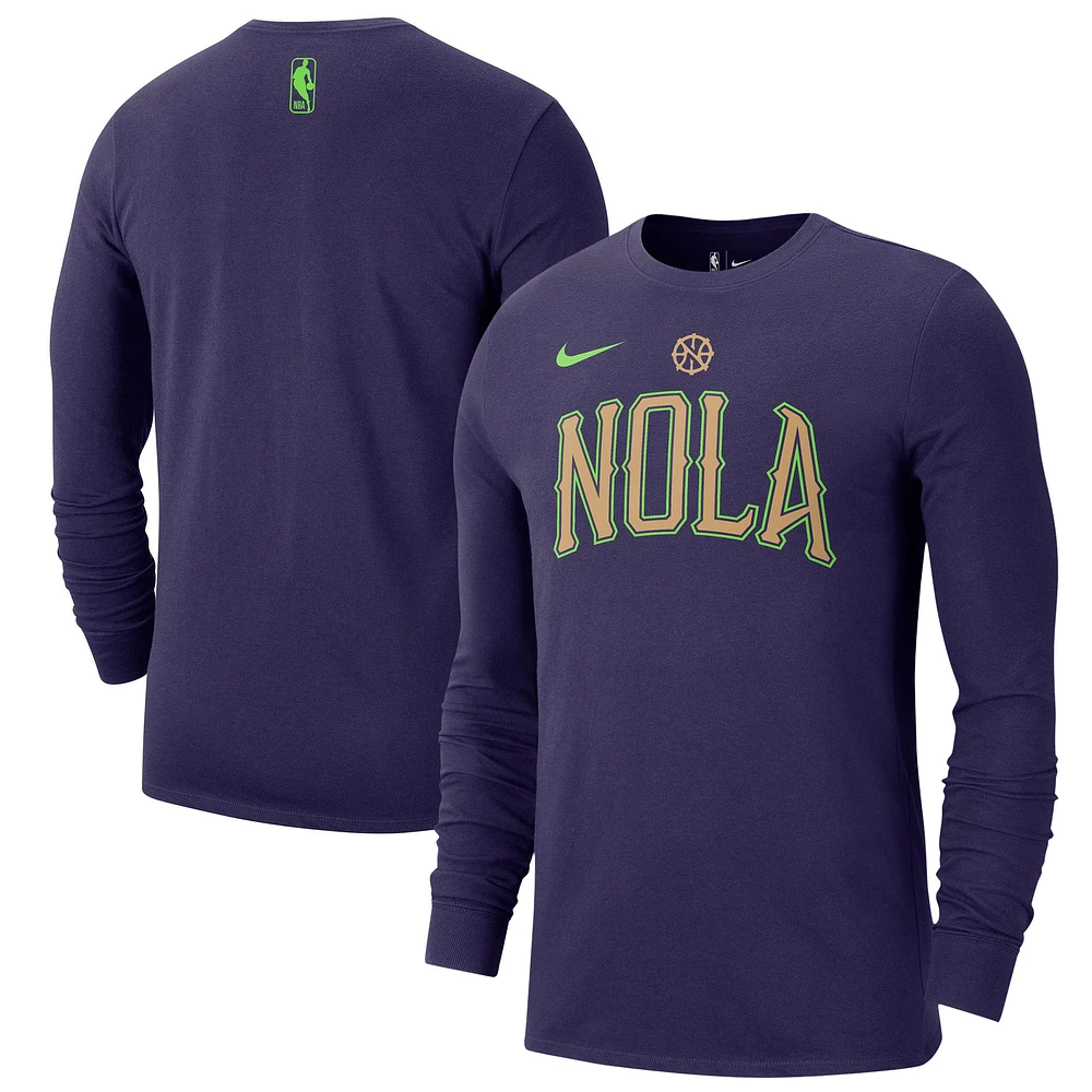 T-shirt à manches longues Nike violet New Orleans Pelicans 2024/25 City Edition Essential Logo pour homme