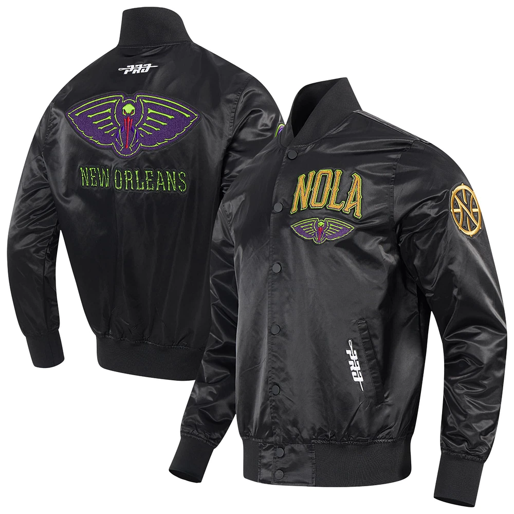 Veste en satin chenille appliqué Pro Standard noire New Orleans Pelicans 2024/25 City Edition pour homme