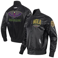 Veste en satin chenille appliqué Pro Standard noire New Orleans Pelicans 2024/25 City Edition pour homme