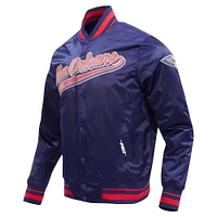 Men's Pro Standard Navy New Orleans Pelicans Script Tail Full-Snap Satin Varsity Jacket