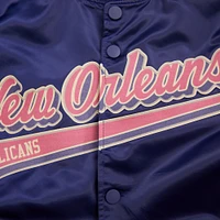 Men's Pro Standard Navy New Orleans Pelicans Script Tail Full-Snap Satin Varsity Jacket