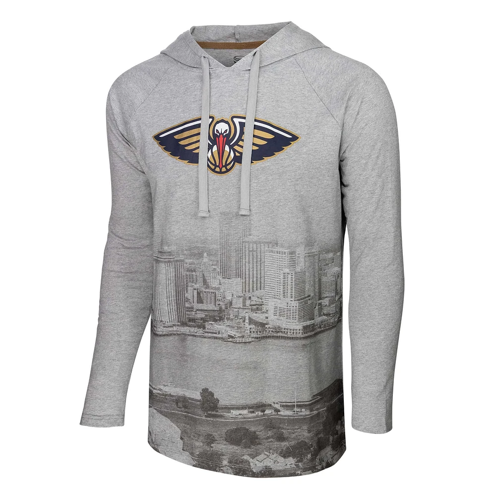 T-shirt à capuche manches longues Stadium Essentials Heather Grey New Orleans Pelicans Atrium Raglan pour hommes