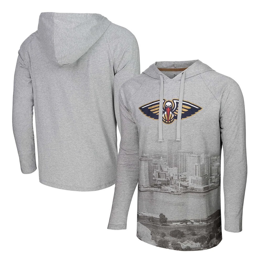 Men's Stadium Essentials Heather Gray New Orleans Pelicans Atrium Raglan Long Sleeve Hoodie T-Shirt