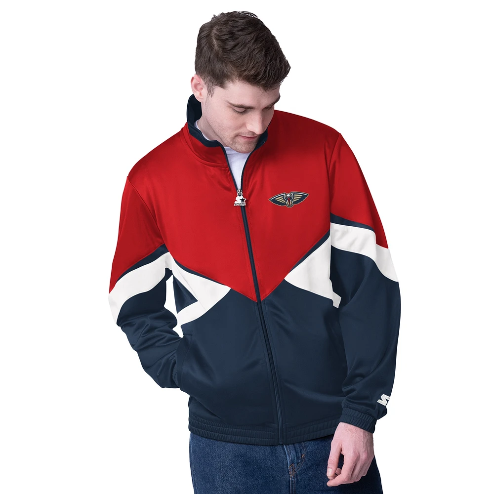 Veste de survêtement entièrement zippée pour homme avec appliqué Rush des New Orleans Pelicans rouge/bleu marine Starter