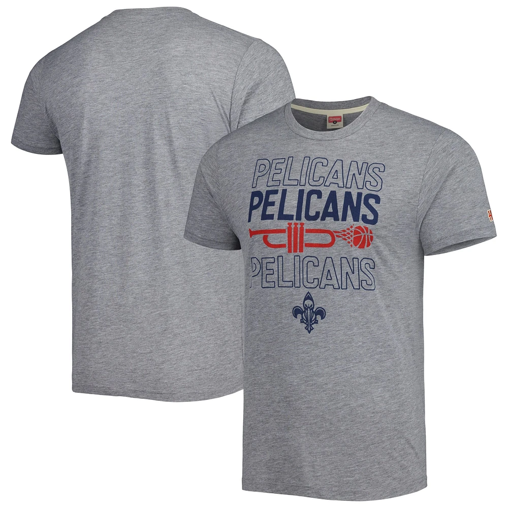 Unisex Homage Heather Gray New Orleans Pelicans Hometown Hyper Local Tri-Blend T-Shirt