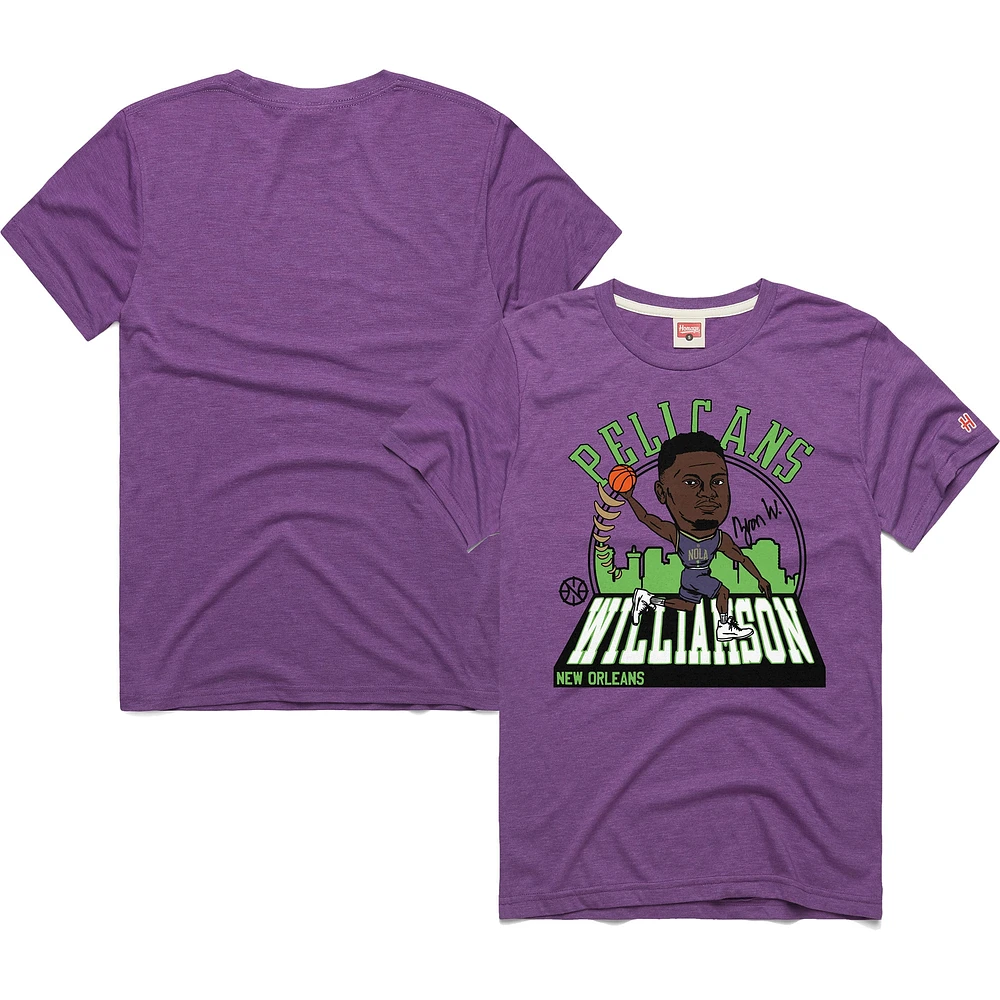 T-shirt unisexe hommage Zion Williamson violet New Orleans Pelicans 2024/25 City Edition Caricature Tri-Blend