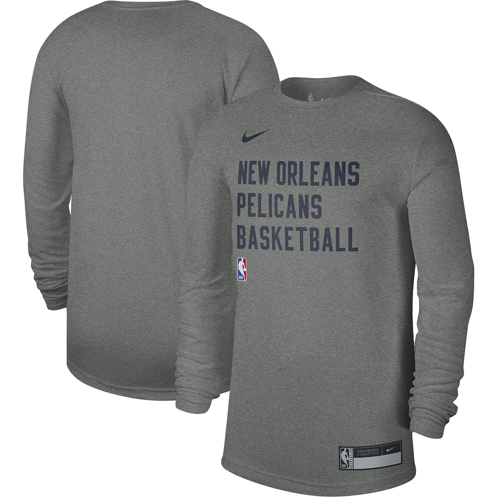 T-shirt à manches longues Nike New Orleans Pelicans 2023/24 Legend On-Court Practice unisexe gris chiné