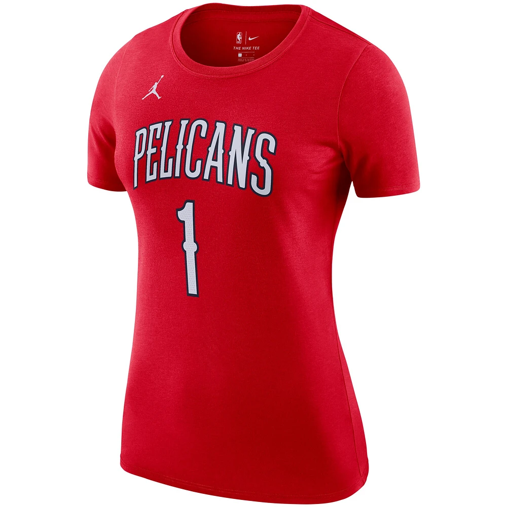 T-shirt avec nom et numéro Jordan Brand Zion Williamson pour femme, rouge New Orleans Pelicans Statement Edition