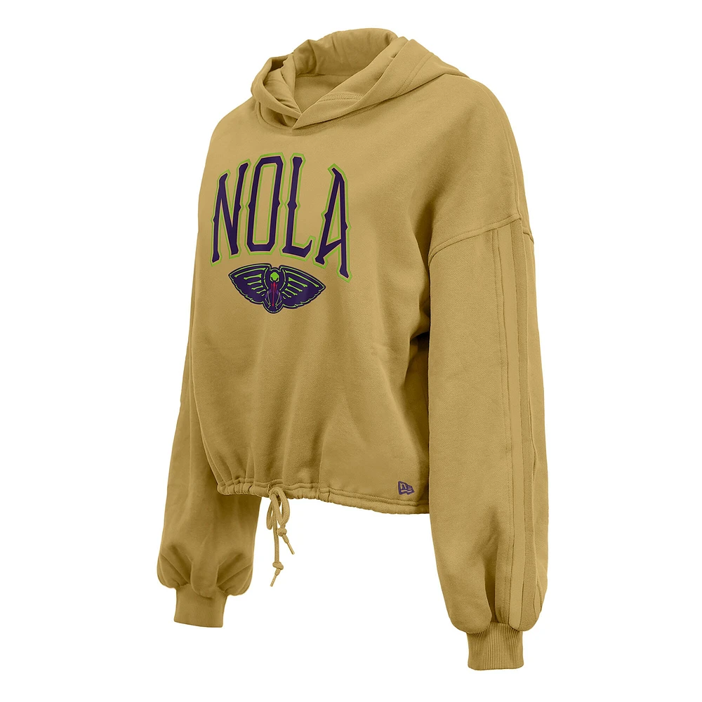 Sweat à capuche court New Era Tan Orleans Pelicans City Edition 2024/25 pour femme