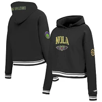 Women's Pro Standard Black New Orleans Pelicans 2024/25 City Edition Chenille Applique Cropped Pullover Hoodie