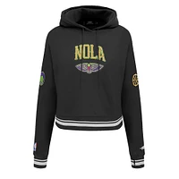 Women's Pro Standard Black New Orleans Pelicans 2024/25 City Edition Chenille Applique Cropped Pullover Hoodie