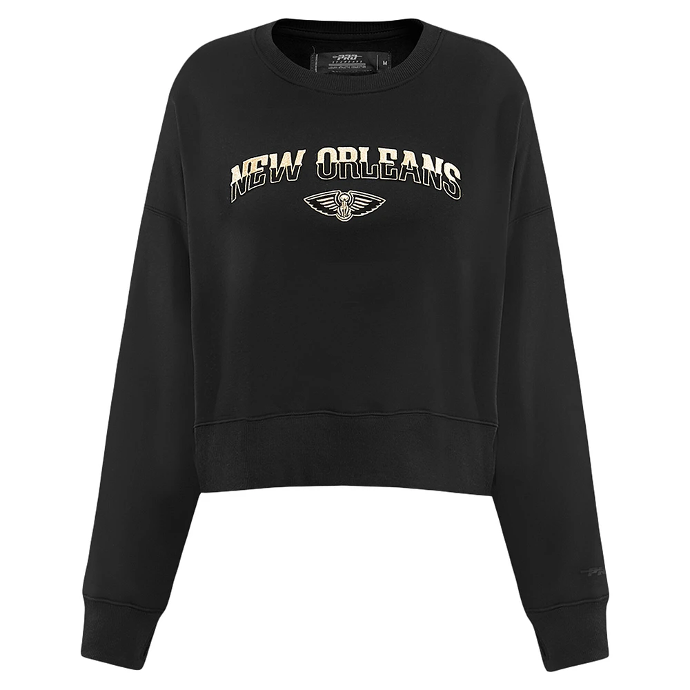 Women's Pro Standard  Black New Orleans Pelicans Glam Cropped Pullover Sweatshirt