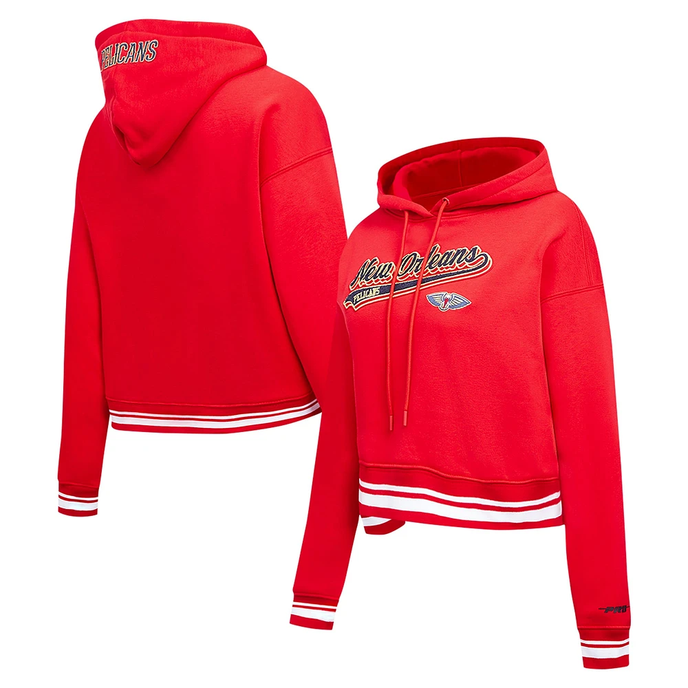 Women's Pro Standard Red New Orleans Pelicans Script Tail Cropped Pullover Hoodie