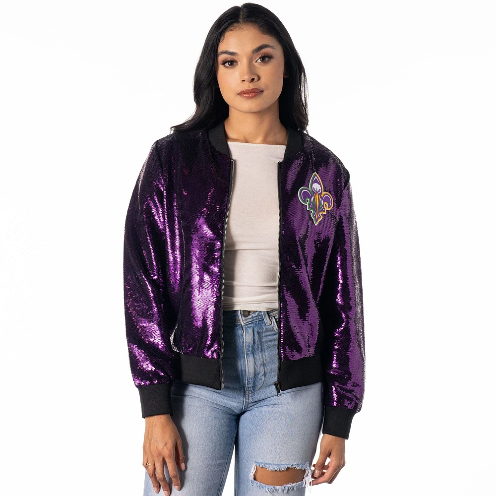 Blouson aviateur zippé à sequins violet New Orleans Pelicans de The Wild Collective pour femme