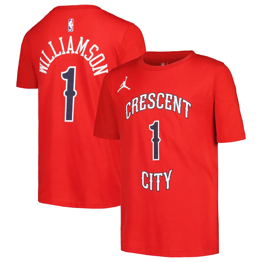 Jordan Brand Zion Williamson - T-shirt rouge New Orleans Pelicans Name & Number Statement pour jeune