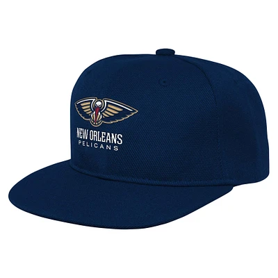 Casquette Snapback à visière brodée avec panneau arrière des Pélicans de la Nouvelle-Orléans de la marine pour jeunes