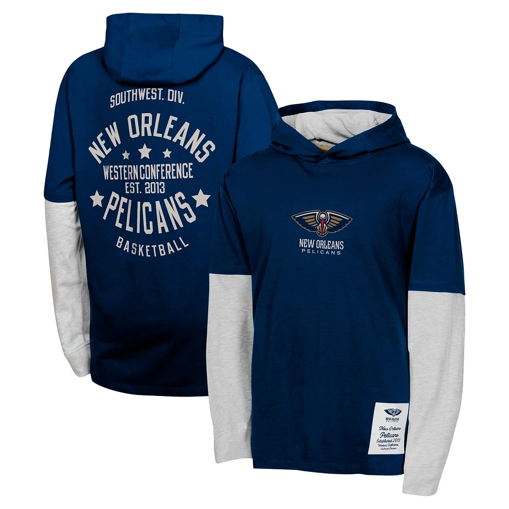 T-shirt à capuche manches longues pour jeunes New Orleans Pelicans Small Ball bleu marine