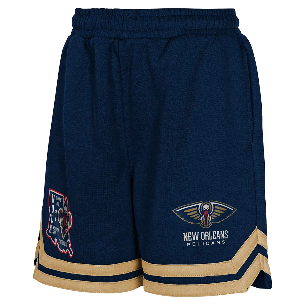 Youth Navy New Orleans Pelicans Teardrop Fleece Shorts