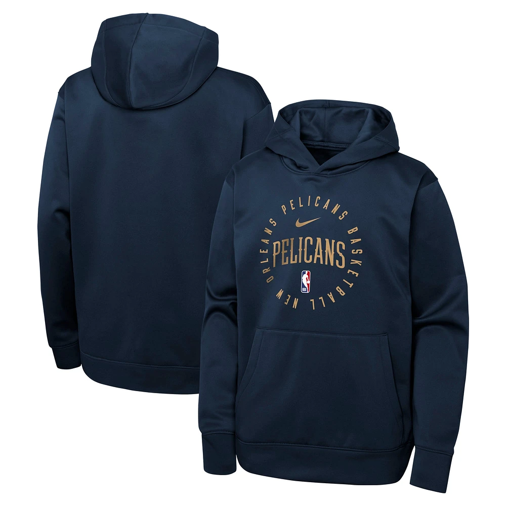 Sweat à capuche Nike Navy New Orleans Pelicans Performance Practice Spotlight pour jeunes