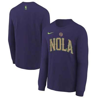 Youth Nike  Purple New Orleans Pelicans 2024/25 City Edition Wordmark Performance Long Sleeve T-Shirt