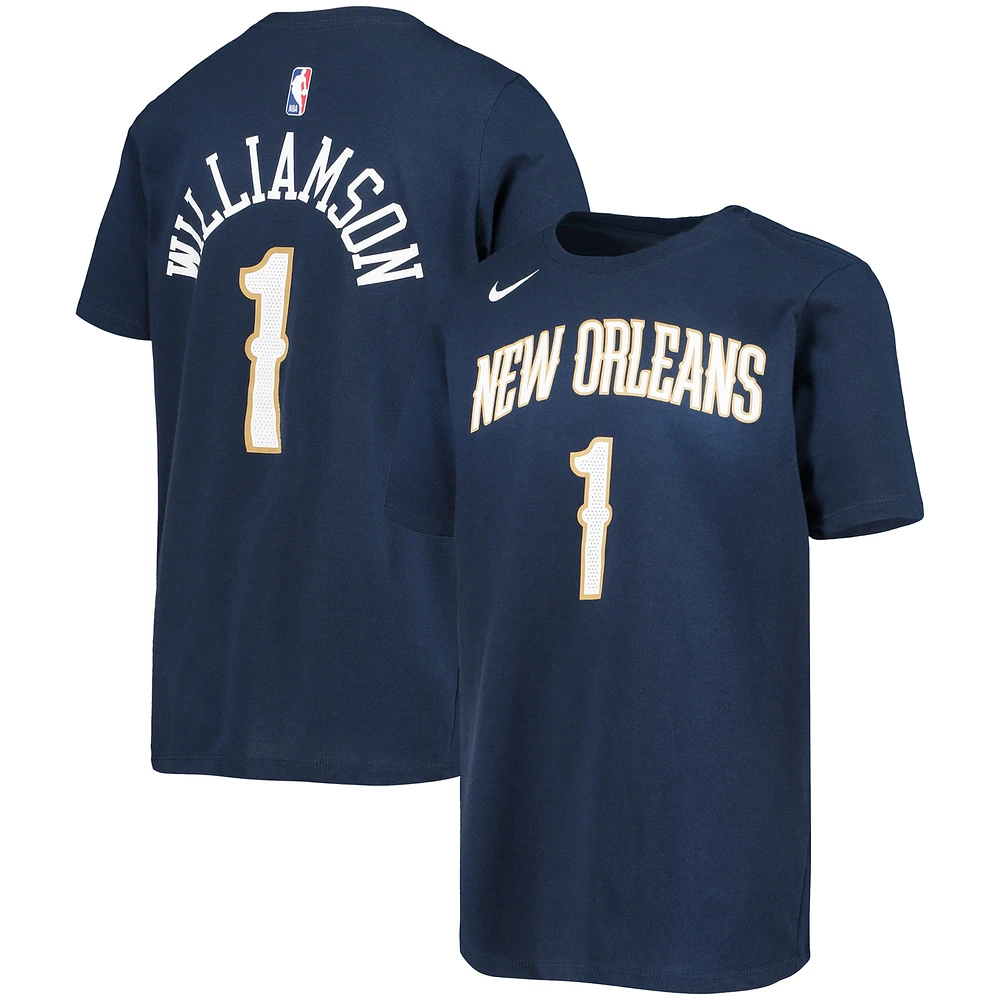 T-shirt Performance Nike Zion Williamson New Orleans Pelicans Logo nom et numéro bleu marine pour jeune