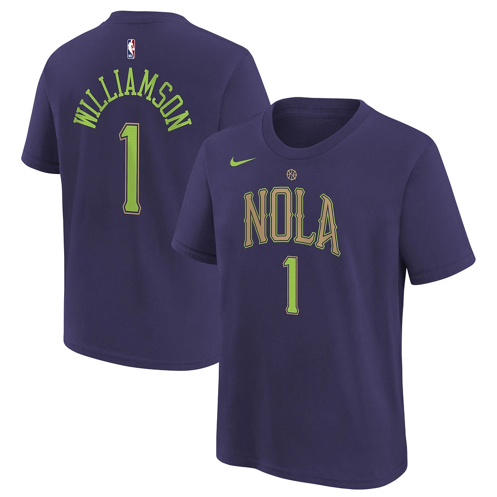 T-shirt Nike Zion Williamson violet pour jeune New Orleans Pelicans 2024/25 City Edition avec nom et numéro