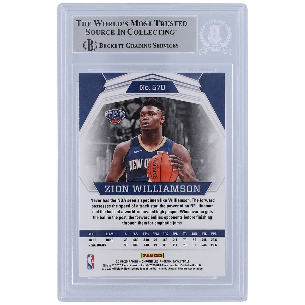 Zion Williamson New Orleans Pelicans Autographed 2019-20 Panini Chronicles Phoenix #570 Beckett Fanatics Witnessed Authenticated Rookie Card