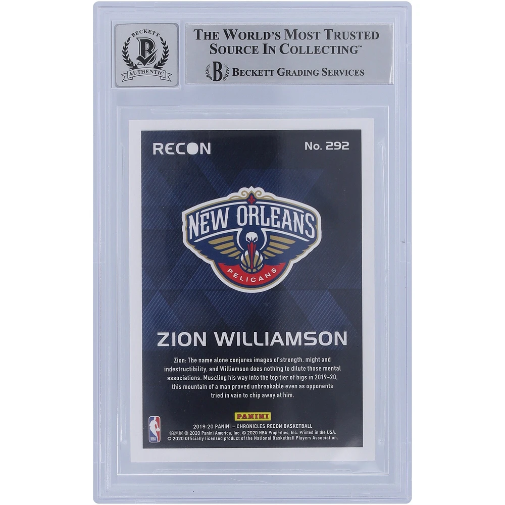 Zion Williamson New Orleans Pelicans Autographed 2019-20 Panini Chronicles Recon #292 Beckett Fanatics Witnessed Authenticated 10 Rookie Card