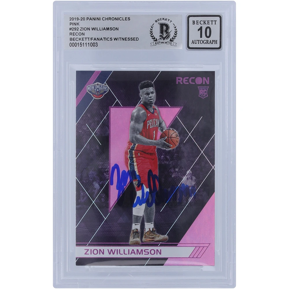 Zion Williamson New Orleans Pelicans Autographed 2019-20 Panini Chronicles Recon Pink Variation #292 Beckett Fanatics Witnessed Authenticated 10 Rookie Card