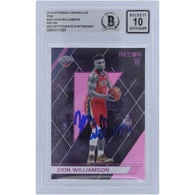 Zion Williamson New Orleans Pelicans Autographed 2019-20 Panini Chronicles Recon Pink Variation #292 Beckett Fanatics Witnessed Authenticated 10 Rookie Card