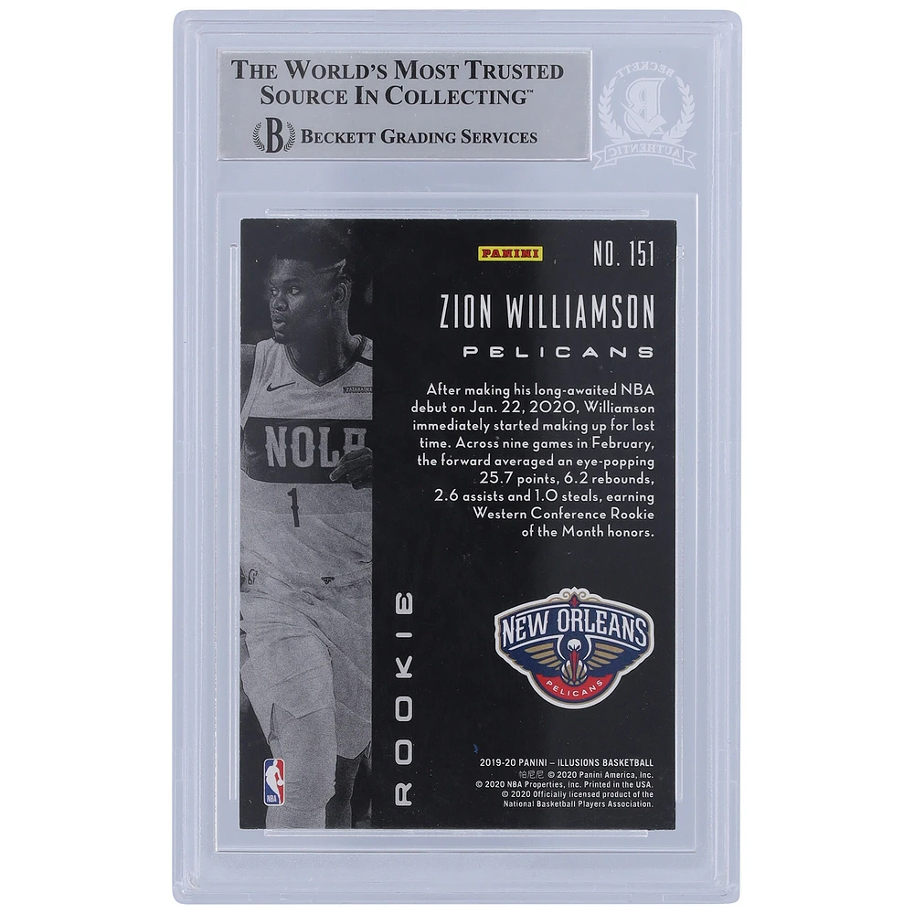 Zion Williamson New Orleans Pelicans Autographed 2019-20 Panini Illusions #151 Beckett Fanatics Witnessed Authenticated Rookie Card